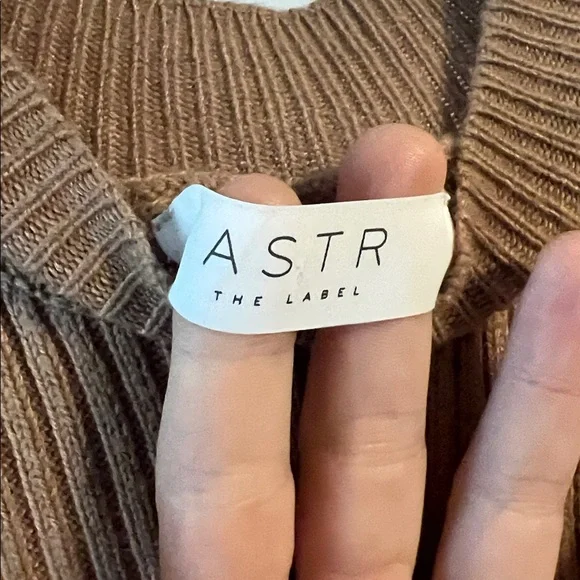 Astr the label One Shoulder Tan Ribbed Wool blend sweater dress - Picture 2 of 4